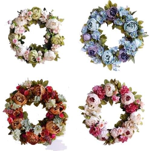Peony Wreath Artificial Flower Plants Multicolor Festivals Decoration Home Decor Garland Restaurant Door Wall Hanging Wedding