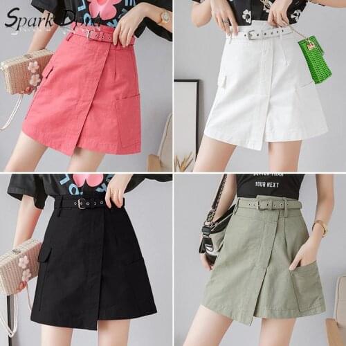 SparkDora Spring And Summer 2020 New Elegant Style With High Waist Skirt Womens Irregular Short Skirt For Belt