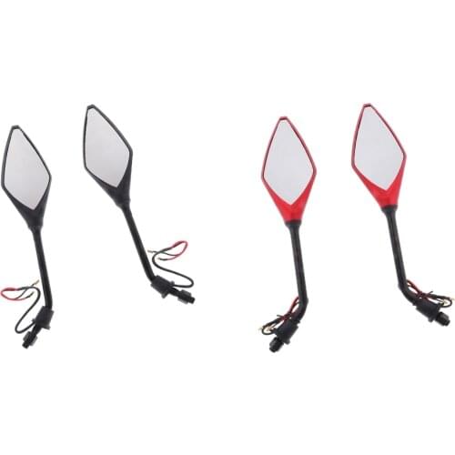 4-Set Waterproof 10mm Motorcycle Rear View Side Mirrors LED Turn Signal (Black+Red)