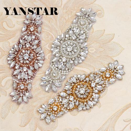 YANSTAR (5pcs) Wholesale Gold Crystal Rhinestones Appliques Accessory Sewing On Bridal Sash Clear Rose Gold Crystal YS862