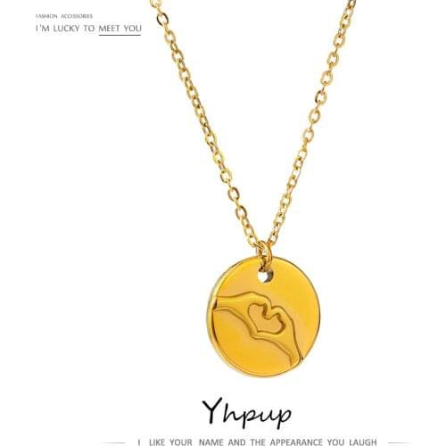 Yhpup Minimalist Gesture Love Pendant Necklace Waterproof Stainless Steel Chain Jewelry Statement Collar Necklace Gift 2021