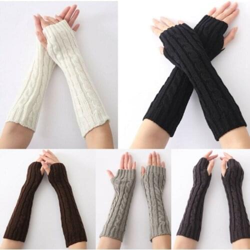 Women Warmer Mitten Winter Long Knitted Wrist Arm Hand Fingerless Gloves New Fashion 2021