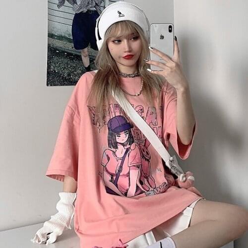 Punk Dark Streetwear Ladies Gothic Top Tshirts Harajuku Vintage Cartoon Girl Y2k Clothing Shirt Female Tee Loose Women T-shirt