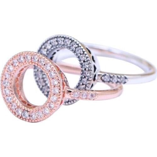 Original 925 Sterling Silver pandora Ring Shine Gold Hearts Of Halo Rings For Women Wedding Party Gift Fine Jewelry