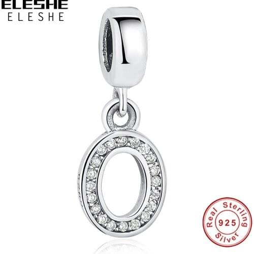 100% 925 Sterling Silver Letter Beads Alphabet O Crystal Charm Fit Bracelet Silver 925 Original Jewelry Making