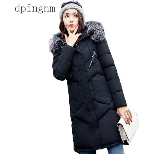 2018 winter women hooded coat fur collar thicken warm long jacket female plus size 2XL outerwear parka ladies