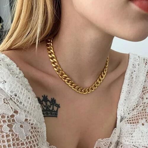 Titanium With 18K Gold Statement Chains Necklace Women 361L Stainless Steel Jewelry Punk Party Designer Club Cocktail Ins Rare