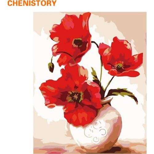 CHENISTORY Red Flower DIY Digital Painting By Numbers Kits Coloring By Numbers With Wooden Frame For Kids Unique Gift Wall Decor