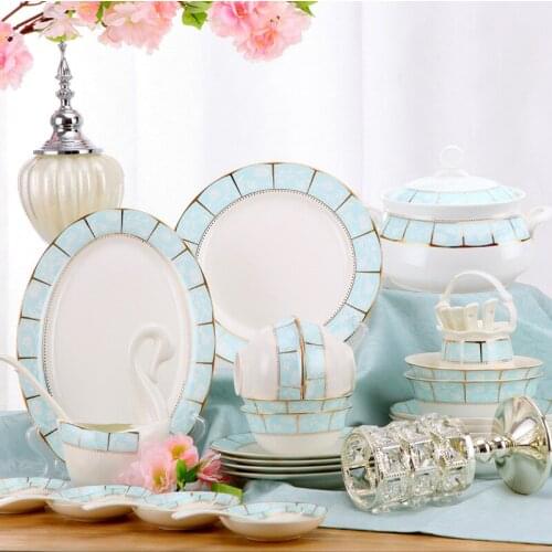 Jingdezhen Ceramics Dinnerware Set Kitchen Tableware Dinner Dish Ceramic Plates and Dishes Bowls 60pcs Combination Dishes Set