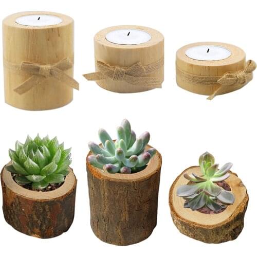 Wooden Tree Trunk Candle Holder DIY Vintage Craft Home Decoration Light Candlestick Succulent Flowers Pot For Weddings Bathrooms