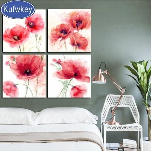 Diy poppy flower 5D Round Square Diamond Embroidery Cross Stitch Diamond Painting mosaic picture of rhinestones 4 Piece Home art