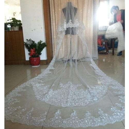 2 layer 3m high-end custom sequins lace bridal veil white ivory wedding veil comb
