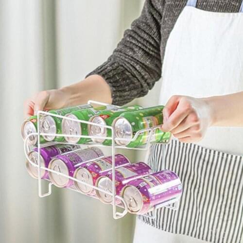 Double-Layer Can Storage Rack Metal Refrigerator Drink Shelf Fridge Can Organizer Beverage Beer Cola Baslet Holder For Kitchen