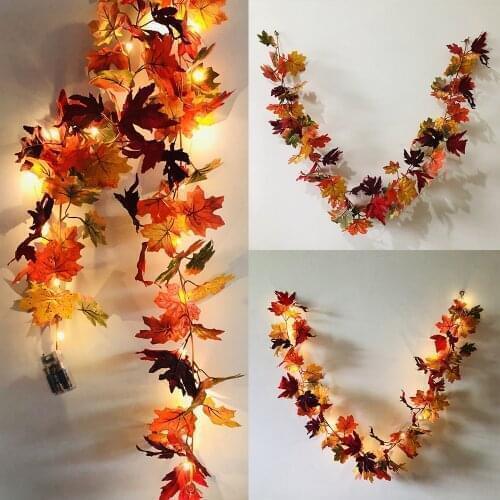 With/ Without LED Fall Maple Leaves Fairy String Light Autumn Leaf Garland Decor Xmas