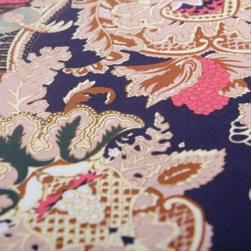 HLQON 100% cotton sateen Dark blue three-dimensional pattern fabric for DIY sewing clothing upholstery women wedding dress