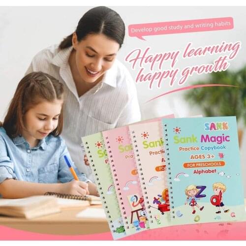 Sank Magic Practice Book 4 Book Pen Free Wiping Childrens Toy Writing Sticker English Copybook For Calligraphy Montessori Toy