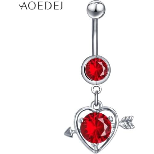 AOEDEJ Love Heart Belly Button Rings Arrow Pass Through Heart Pendant Surgical Piercing Sexy Body Jewelry Women Navel Piercing