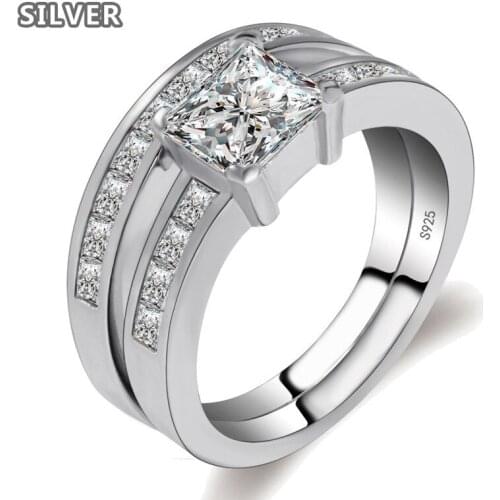 Set for Women 925 Silver Ring 6mm Square AAA Zircon Engagement diamond Ring Fine Jewelry Moissanite Mens Domineering Ring