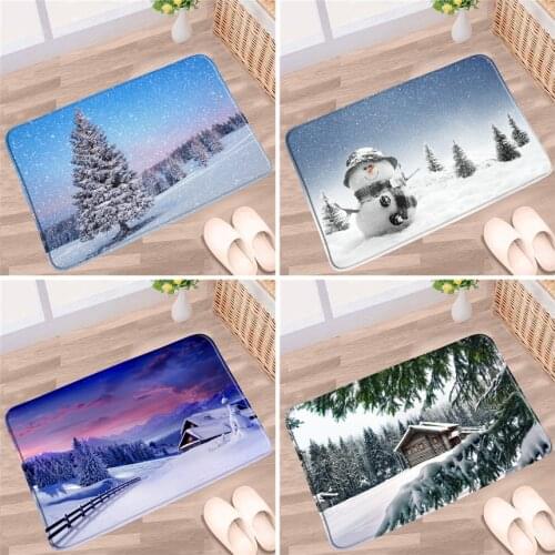 Bath Mats Winter Snow Doormat Snowman Bathroom Carpet Non-slip Kitchen Mat Door Bedroom Entrance Use Toilet Rugs Floor Decor Pad