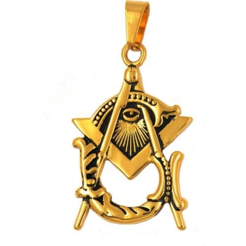 FANSSTEEL Stainless steel jewelry freemasonry all seeing eye God eye miracle G masonic Pendant FSP17W03GB