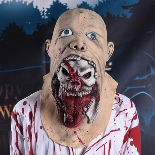 Mask for Adult Halloween Decoration Horror Headgear Latex Bloody Mask Cosplay Party Creepy Decor Props Head Wear Festival Gift