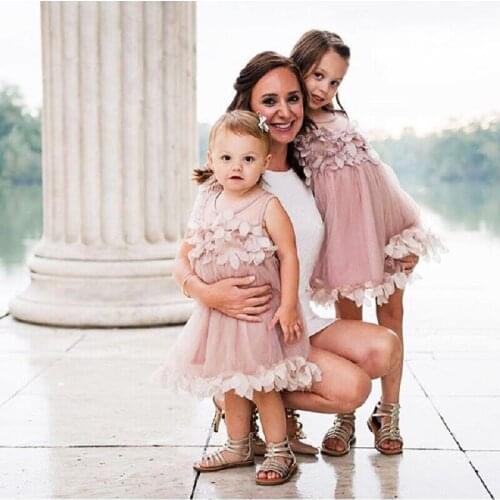 Lovely Kids Baby Sweet Girls Dress Floral Pricness Pageant Bridesmaid Sleeveless Lace Tulle Formal Wedding Party Dresses 0-7Y