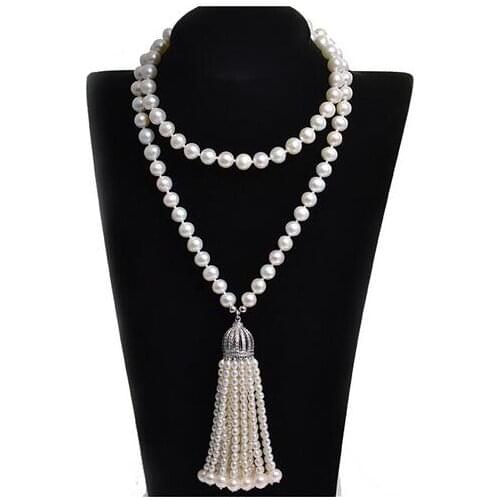 Fashion fringe Long 100% real Natural pearl Necklace suitable for wedding and party 32inch