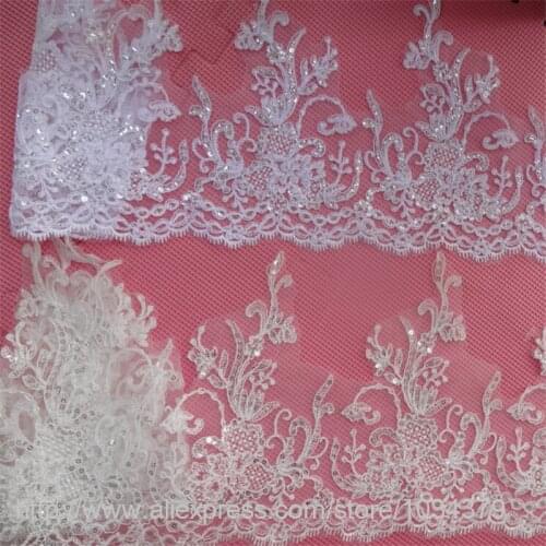Delicate 1meter 24cm Sequins Ivory, White Fabric Flower Venise Venice Lace Trim Applique Sewing Craft for Wedding Dec. LW0261