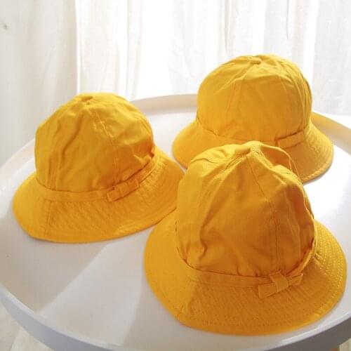 H7415 Japanese Cute Fisherman Hat Girls Kindergarten Sunshade Sunscreen Yellow Bucket Cap Kids Sun Protection Casual Sweet Caps