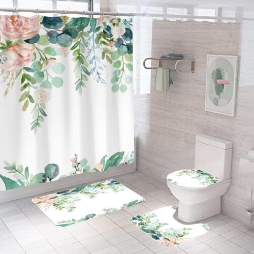 Pastrol Shower Curtain Flower Leaf Simple Fashion With Non Slip Rug Mat Bathroom Curtain Waterproof Polyester Home Decor 180x180