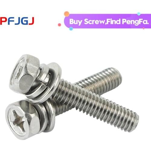 Peng Fa 304 Stainless Steel Cross Concave Extracerebral Hexagonal Triple Composite Screw Hexagonal Composite Screw M4M5M6M8
