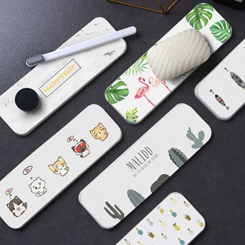 22*7cm Washbasin Diatomite Coaster Bathroom Absorbent Pad Flamingo Plant cat Pattern Toothbrush Holder Soap Tray Storage 1PC