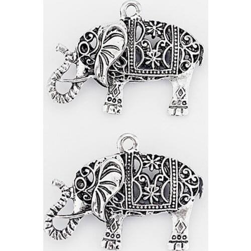 Pendant decoration for Chain necklace vintage large with Luck Elephant animal charms finding for Jewelry Making 5pcs animals set