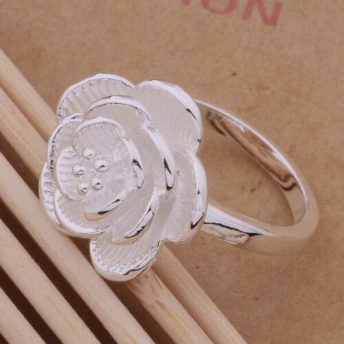 Wholesale Silver Plated Rings For Women,Free Shipping Charm Christmas Silver Fashion Jewelry Big Flower /ajqajax