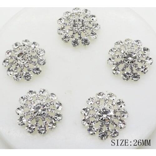 ZMASEY 5Pcs/Lot 26mm Flower Hollow Artificial Crystal Shank Sewing Button Metal Button for Wedding Women Clothing Craft Decor