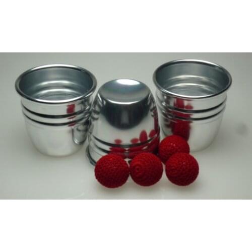 Super Professional Aluminum Three Cups and Balls With Chop Cup (Large) Magic Tricks Magician Close Up Illusion Gimmick Props Fun