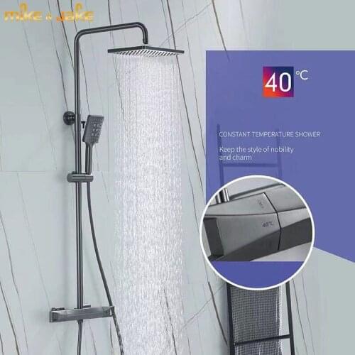 Gunmetal thermostatic constant shower mixer brushed gray bath shower kit rainfall Frosted metal constant gunmetal shower set