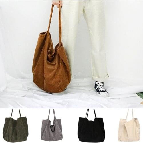 High Quality Women Fashion Corduroy Shoulder Bag Large Capacity Female Big Tote Handbag Folding Reusable Shopping Bags Cloth Bag
