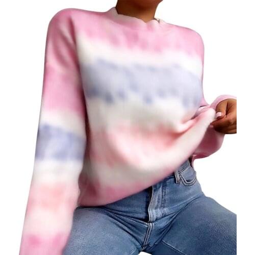 Women T-shirts Tie Dye Printed Long Sleeve Pullover Autumn Spring Loose Causal Basic T Shirt Chemise Tops Mujer Plus Size