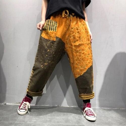 Wide Leg printed Harem Pants Cotton Big Drop Crotch Travel Trousers Elastic Waist Boho Hippie Baggy Joggers Pants For Women
