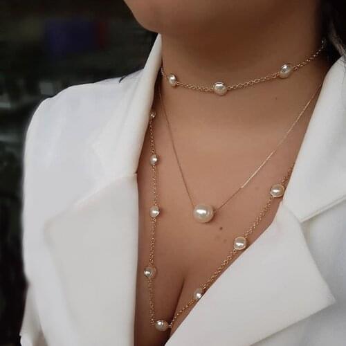 Women Necklaces Pearl Clavicle Chain Multilayer Gold Necklace Fashion Wedding Party Jewelry