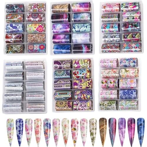 10 grids Nail Transfer Sticker Totem Printing Nail Stickers Watercolor Decals Starry Sky DIY Nail Salon Manicure Summer Nail Art
