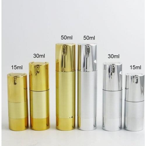 12pcs x Airless lotion Pump Bottle 1OZ Airless Container Lotion Airless Packaging Gold Silver bottles 15ml 30ml 50ml