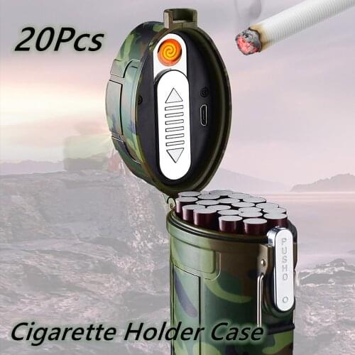 Portable Outdoor Waterproof Cigarette Case 20PCS Cigar Holder Case With USB Rechargeable Cigarette Lighter For Smoking Gadget