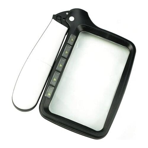 2X Folding Rectangle Magnifier 5 LED Lights Illumination Reading Foldable Magnifying Glass