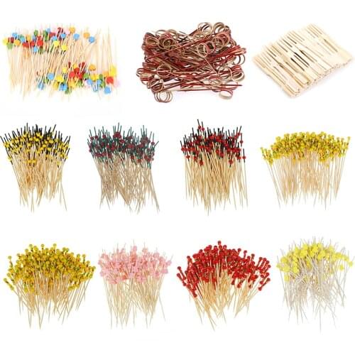 100pcs 9/12cm Bamboo Food Picks Buffet Cupcake Fruit Fork Party Cake Dessert Salad Vegetable Sticks Cocktail Toothpick Skewer