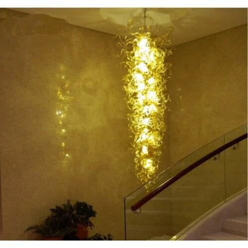 Free Shipping Long Big Modern Yellow LED Flower Chandelier Hand Blown Murano Glass AC 110/120/220/240V