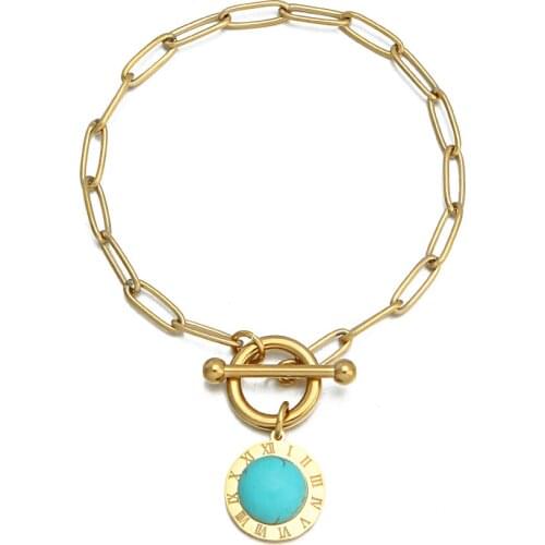 316L Stainless Steel Chain Bracelet for Women Statement Natural Stone Pendant Bracelet pulseras mujer Party Gift Jewelry 2021