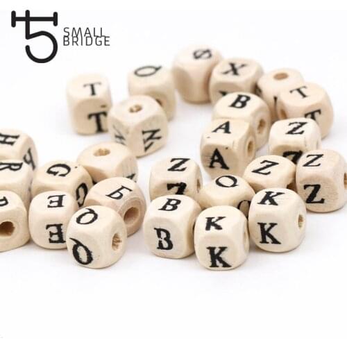 8mm Square Natural Wooden Letter Beaded For Kids Bracelet Making Cube English Alphabet Wood Beads Wholesale W301