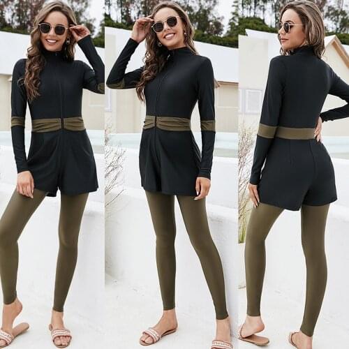 One Piece Swimwear Muslim Women Long Sleeve Modest Burkini Islamic Full Cover Swim Costumes Bathing Suit Swimsuit Arab Beachwear